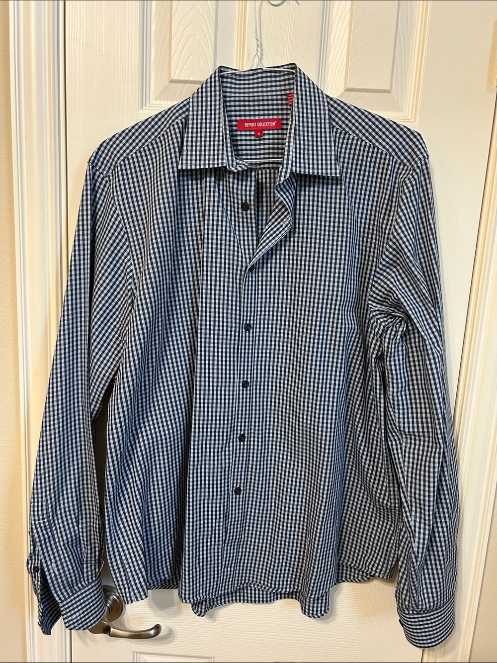 Report Collection Navy and White Gingham Button-Down Shirt